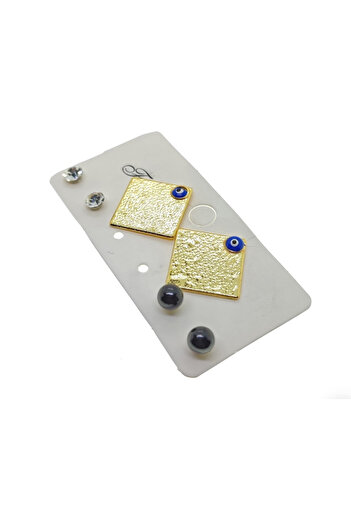 Hmd Gold Color Square Model Eye Evil Eye Enamel Combination Earrings