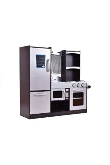 LeanToys Wooden Kitchen for Kids with Fridge and Microwave, Silver/Grey, MCT2637