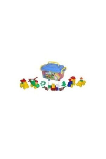 OEM Set cuburi de construit cu vehicule si figurine, cutie depozitare, 128 piese, Multicolor, 3 ani +