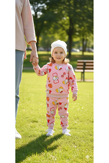 Yalçınoğlu Kids Girls' Cotton Printed Set I Comfortable Casual Wear for School, Nursery and Park (Buy 1 Size Larger)