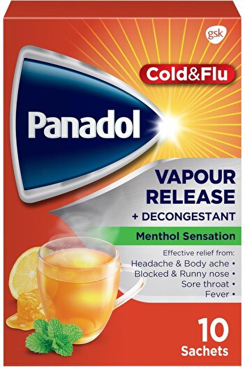 Panadol أكياس مزيلة للاحتقان ومُطلقة للبخار لعلاج البرد والإنفلونزا لتخفيف أعراض البرد بسرعة، 10 أكياس