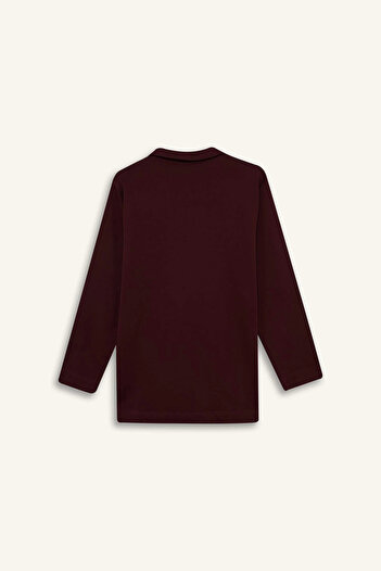 DeFacto G1312 Bordo Regular Fit Polo Yaka Nakışlı Yarım Fermuarlı Sweatshirt Tunik