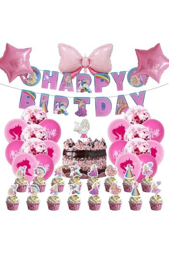 DELPI Set balloons and party accessories Barbie theme, 39 pieces, pink