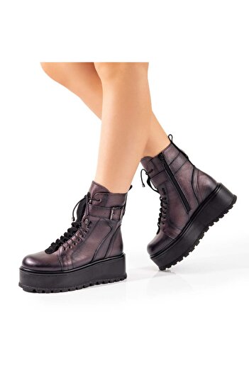 BMoD Women's purple genuine leather boots with a zipper and a thick sole MOD02494