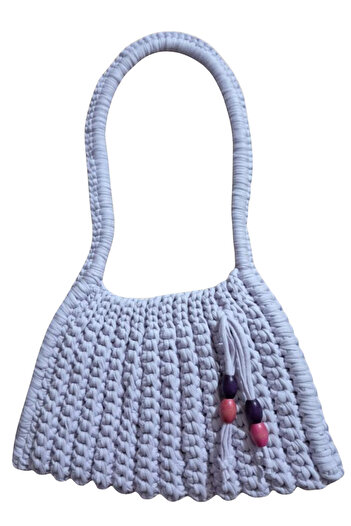 Uretti - Emine 9106 Hand Knitted Straw-Looking Combed Cotton Fabric Shoulder Bag - 26 X 19