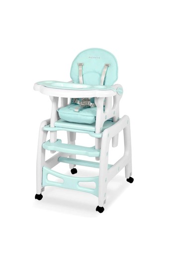 Ricokids 5in1 baby dining chair, adjustable height and backrest, rocker, removable double tray, seat belt...