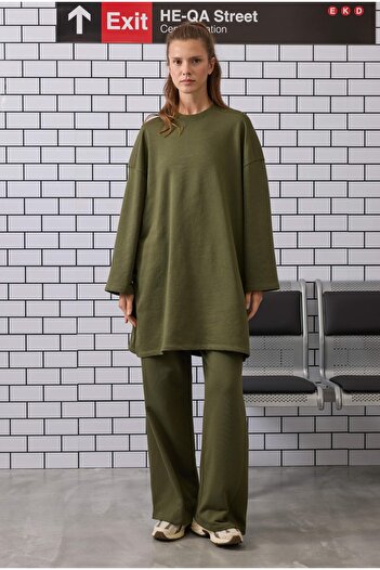 HEQA Long Relaxed Fit Sweatshirt Moss Green