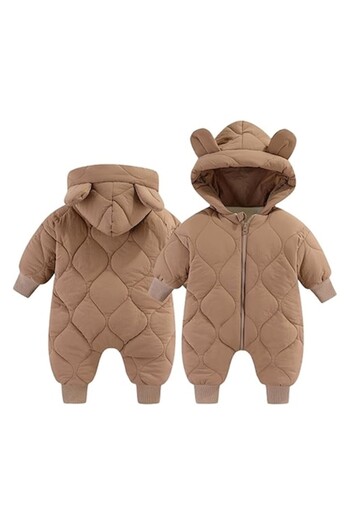 Optim Solution Winter Baby Jumpsuit with Zipper, Cotton, Ears Model, Windproof, Brown