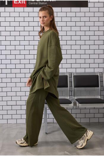 HEQA Long Relaxed Fit Sweatshirt Moss Green