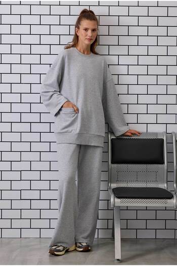 HEQA Ribbed Relaxed Fit Sweatshirt Gray Melange