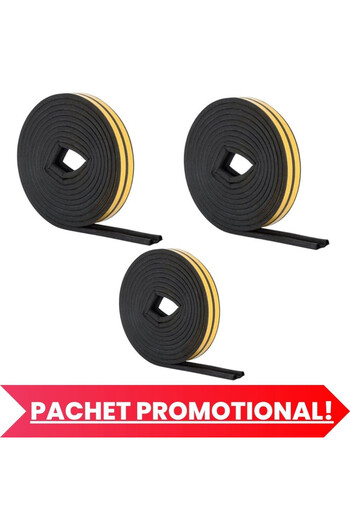 Mercaton Set of 3, Self-adhesive tape for sealing doors and windows, P-profile, 9mm x 5.5mm, Resistant