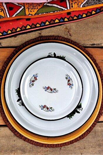 İnci Emaye 60-40 No Enamel Sini Tableware, Food Presentation Tray, Floor Tableware Zinc ~68 cm