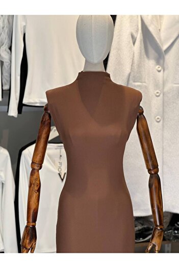 FioriModa Ottoman Lycra Fabric Half Turtleneck Slit Dress