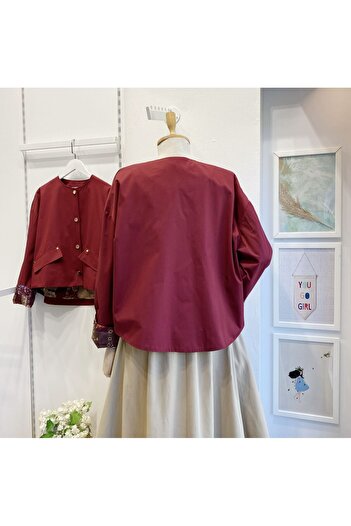Faya Boutique Lining Patterned Burgundy Jacket