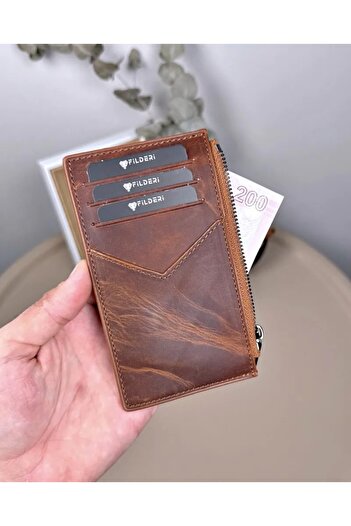 Fil Deri Genuine Leather Zippered Card Holder with Coin Compartment 2117
