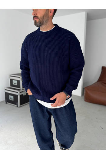BYBASICMAN Navy Blue Basic Oversize Knit Sweater G-17334