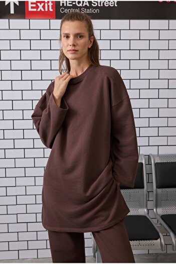 HEQA Long Relaxed Fit Sweatshirt Bitter Brown