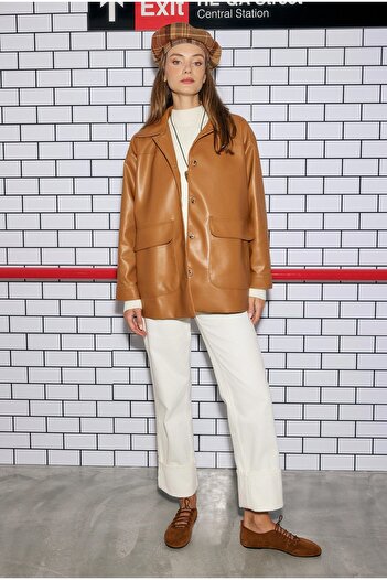 HEQA Sports Cut Leather Jacket Camel