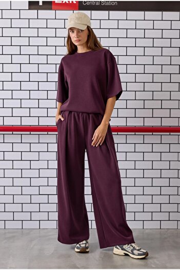 HEQA Knitted Modal Trousers Burgundy
