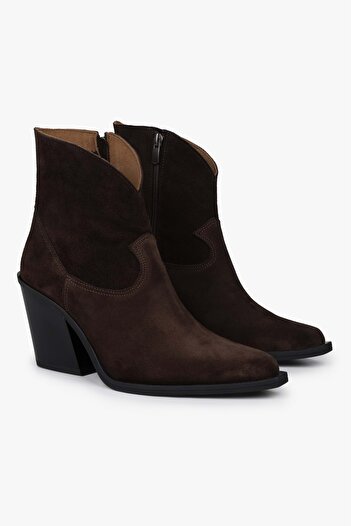 Shoeberry Women's Kael Brown Genuine Suede Cowboy Boots