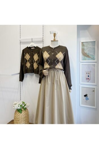 Faya Boutique Baklava Patterned Chocolate Brown Cardigan