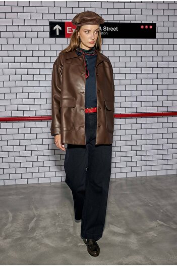 HEQA Sports Cut Leather Jacket Brown