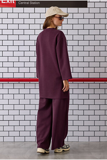 HEQA Modal Basic Uzun Sweat Bordo