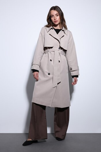 Antioch Beige Double-Breasted Belted Women's Trench Coat