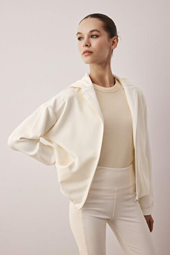Trendyol Collection Ecru Modal Fabric Knitted Sports Jacket Thmaw26Sk00007