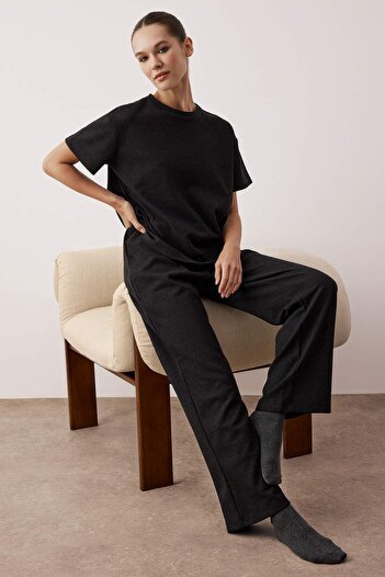Trendyol Collection Anthracite Plain Waffle Knitted Pajama Set Thmaw26Pt00050