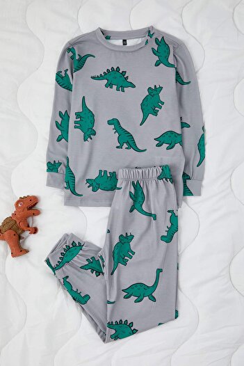 TRENDYOLKIDS Salmon-Gray Boys Printed Pajamas Set Tkdaw26Pt00009