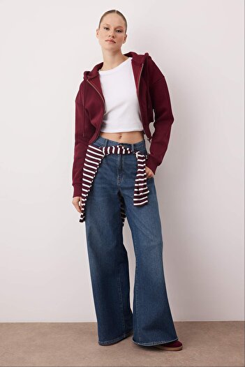 Trendyol Collection Plum Crop Oversize Knitted Sweatshirt Twoaw25Sw00302