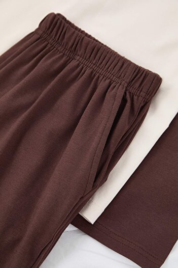 Trendyol Collection Brown Cotton Regular Fit Raglan Sleeve Knitted Pajama Set Tmnaw26Pt00048