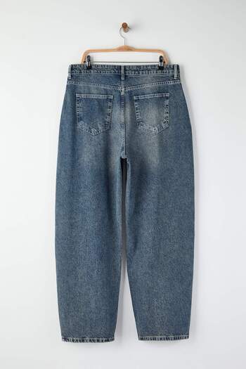 Trendyol Curve Blue High Waist Barrel Baggy Plus Size Jeans Tbbaw26Cj00043