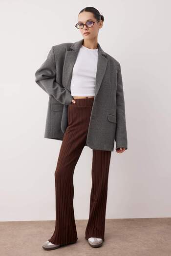 Trendyol Collection Brown Flare/Spanish Leg High Waist Stretch Knitted Pants Twoaw26Pl00098