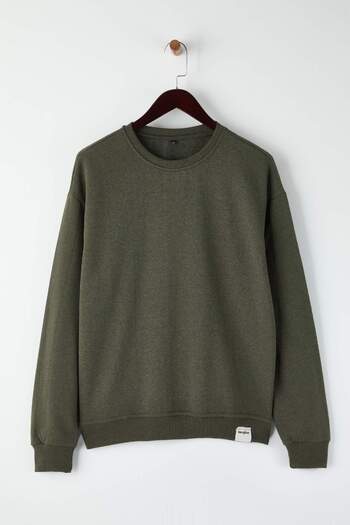 Trendyol Collection Black-Khaki 2-Pack Oversize/Wide Cut Fleece Inside/Warm Label Sweatshirt Tmnaw24Sw00001