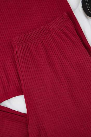 Trendyol Curve Burgundy Ribbed V-Neck Capri Boy Knitted Pajama Set Tbbss22Pt0237