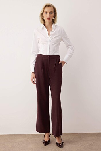 Trendyol Collection Exclusive Special Collection Plum Soft Button Wide Leg Pants Twoaw26Pl00119