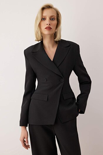 Trendyol Collection Exclusive Special Collection Black Fitted Peplum Blazer Jacket Twoaw26Bc00055
