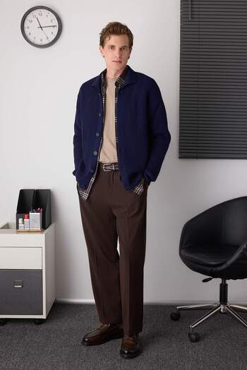 Trendyol Collection Navy Blue Regular Polo Collar Plain Cardigan Tmnaw26Hi00001