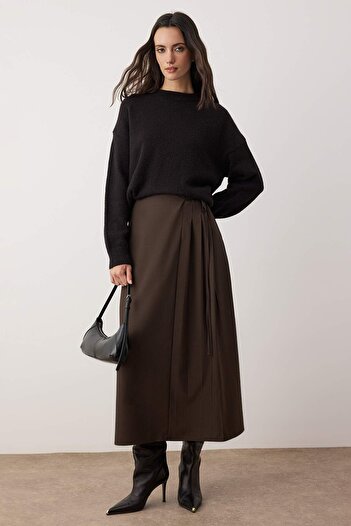 Trendyol Modest Brown A-Line Unlined Plain Woven Hijab Skirt Tctaw25Ee00007