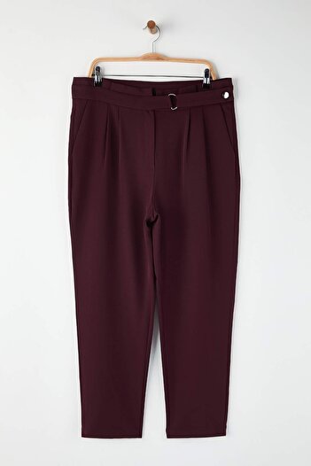 Trendyol Curve Plum Waist Adjustable Belt Woven Plus Size Fabric Pants Tbbaw23Ar00014