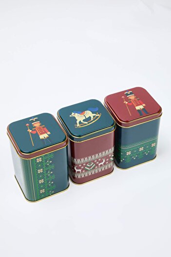 TRENDYOLMİLLA HOME New Year Themed 3-Piece Metal Storage Container 9X9X12Cm