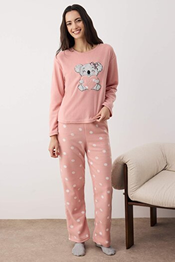 Trendyol Collection Teen Gül-Kurusu-Punkt-Fleece-Strick-Pyjama-Set THMAW26PT00157