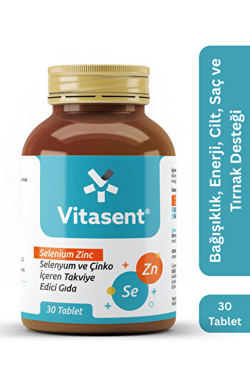 VİTASENT Selenium Zinc 30 Tablets – Immune Support, Energy, Skin, Hair & Nail Support with Selenium and Zinc