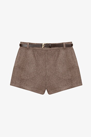 Quzu Belted Cashmere Mini Shorts Mink