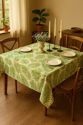 Perdeplus Leaf Pattern Tablecloth, Decorative Dining Table Cloth