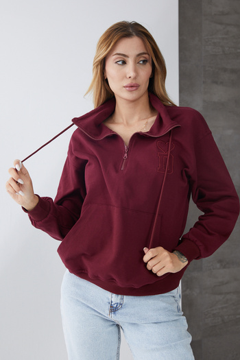 DPARİS Half Zipper Sweatshirt with Kangaroo Pocket
