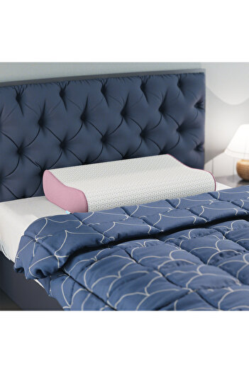 FOM Flex Tam Ortopedik Visco Konforlu Uyku Yastık, Ortopedik, 60 X 40 X 14/11, Pembe