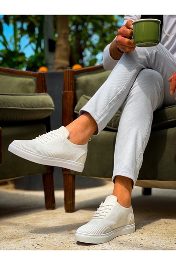 BESKAR Kb 101 Kuback White Knitwear Lace-Up Casual Men's Shoes